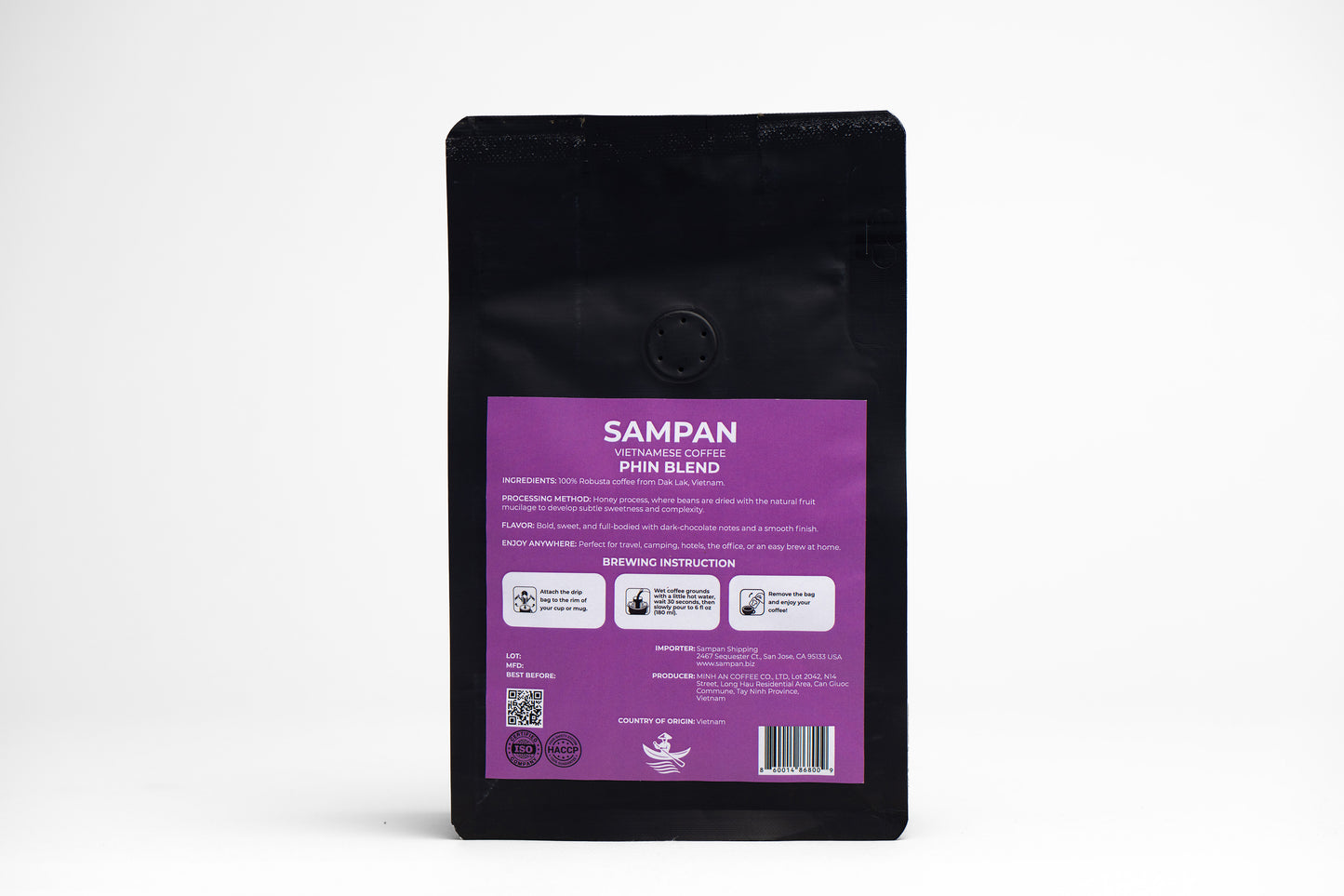 Sampan Phin Blend Drip Bag Coffee 100g (10 pk x 10g) / 36 retail units per carton