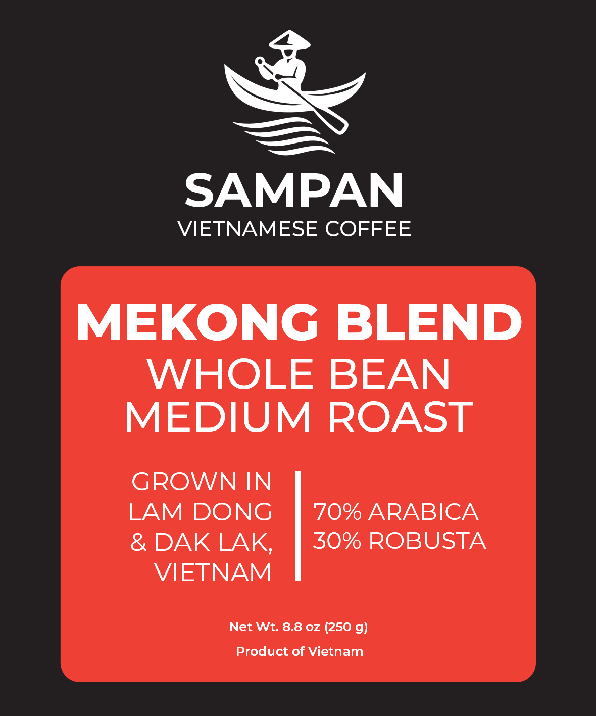 Sampan Mekong Blend Wholebean Coffee 250 g / 8.8 oz