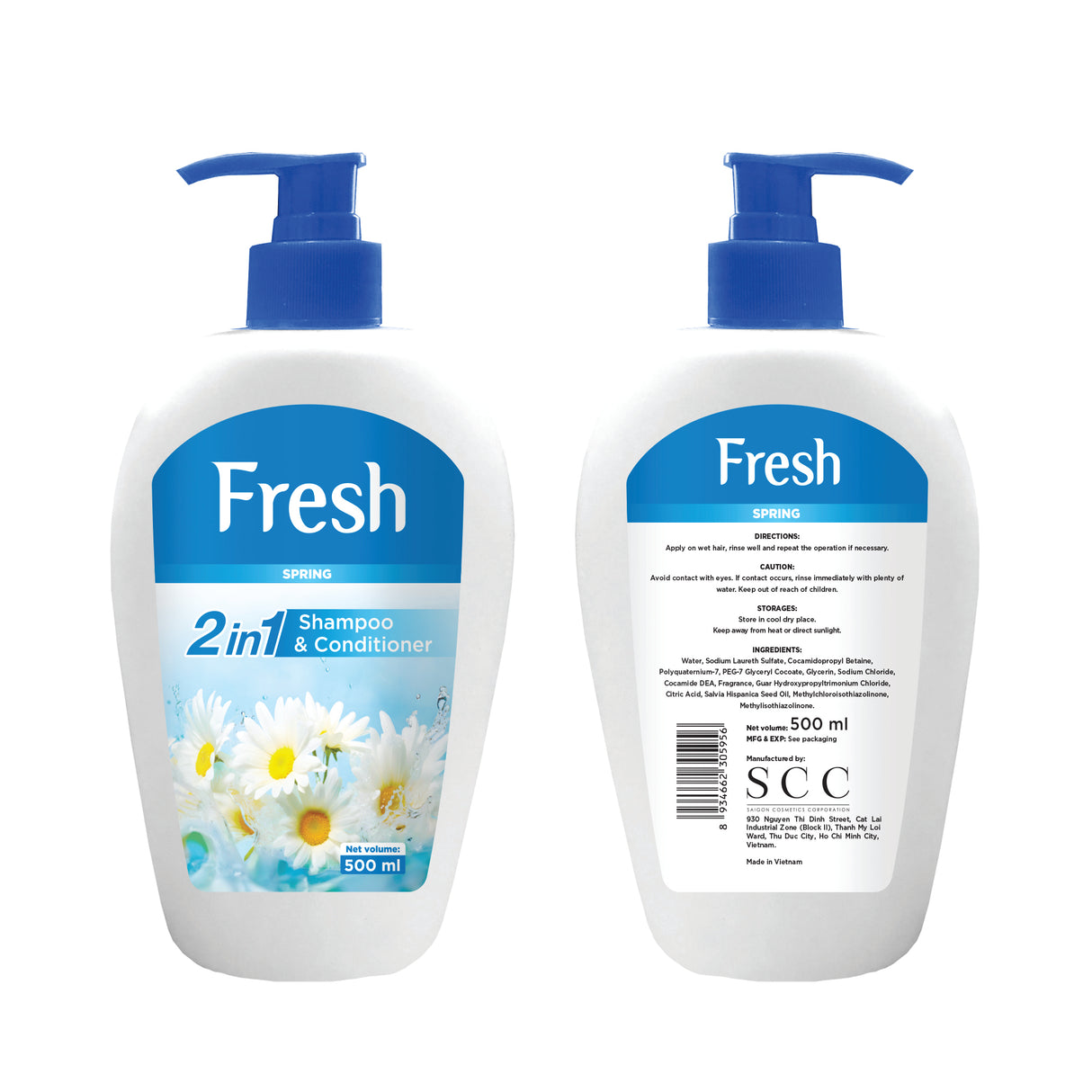 FRESH SPRING 2-IN-1 SHAMPOO & CONDITIONER 500ml