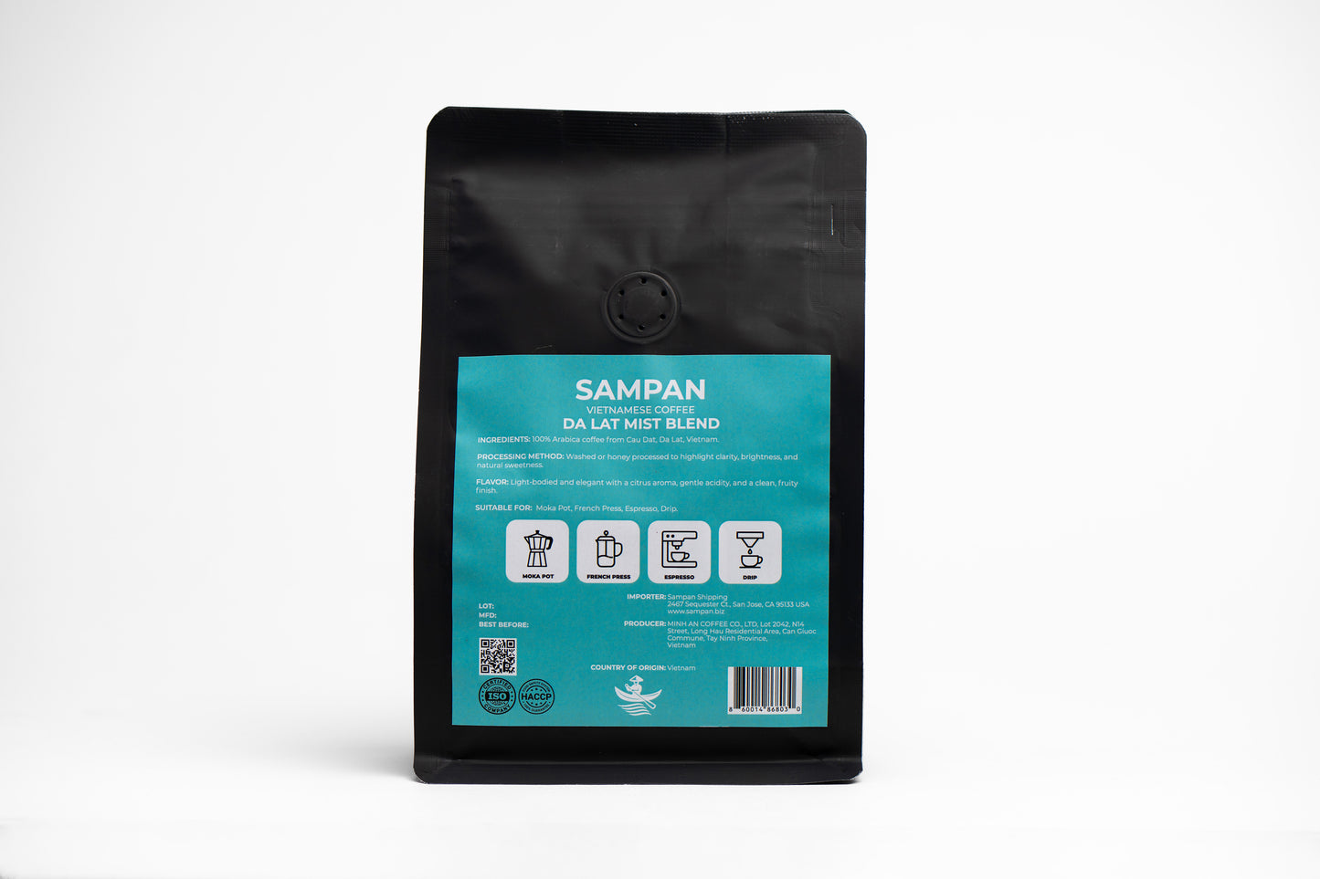 Sampan Da Lat Mist Whole Bean Coffee 250g / 8.8 oz