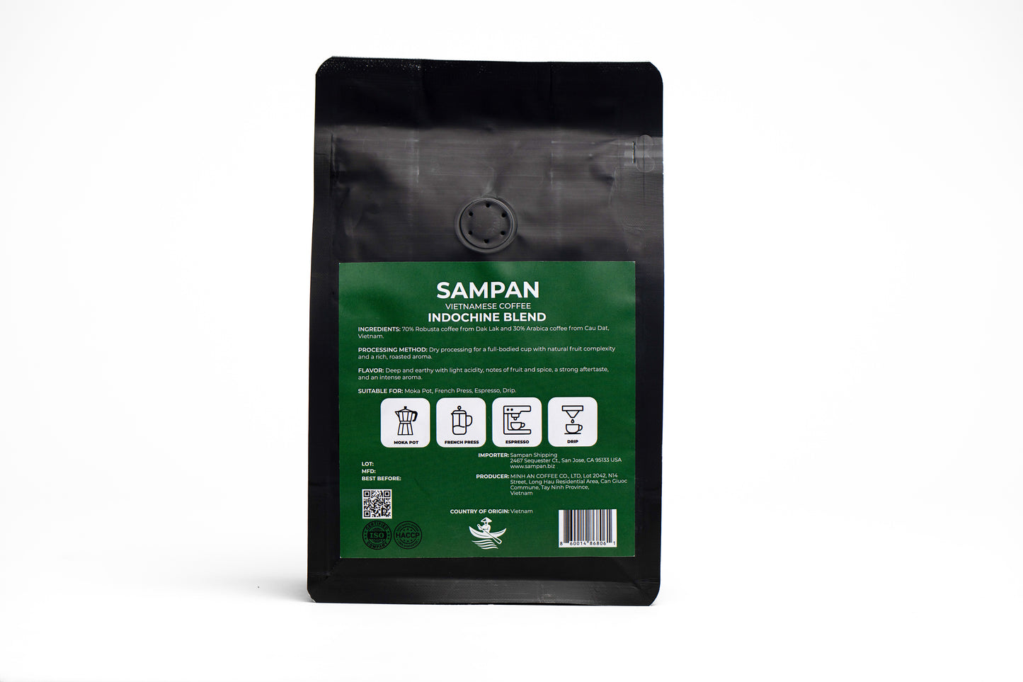 Sampan Indochine Blend Whole Bean Coffee 250 g / 8.8 oz / 40 retail units per carton