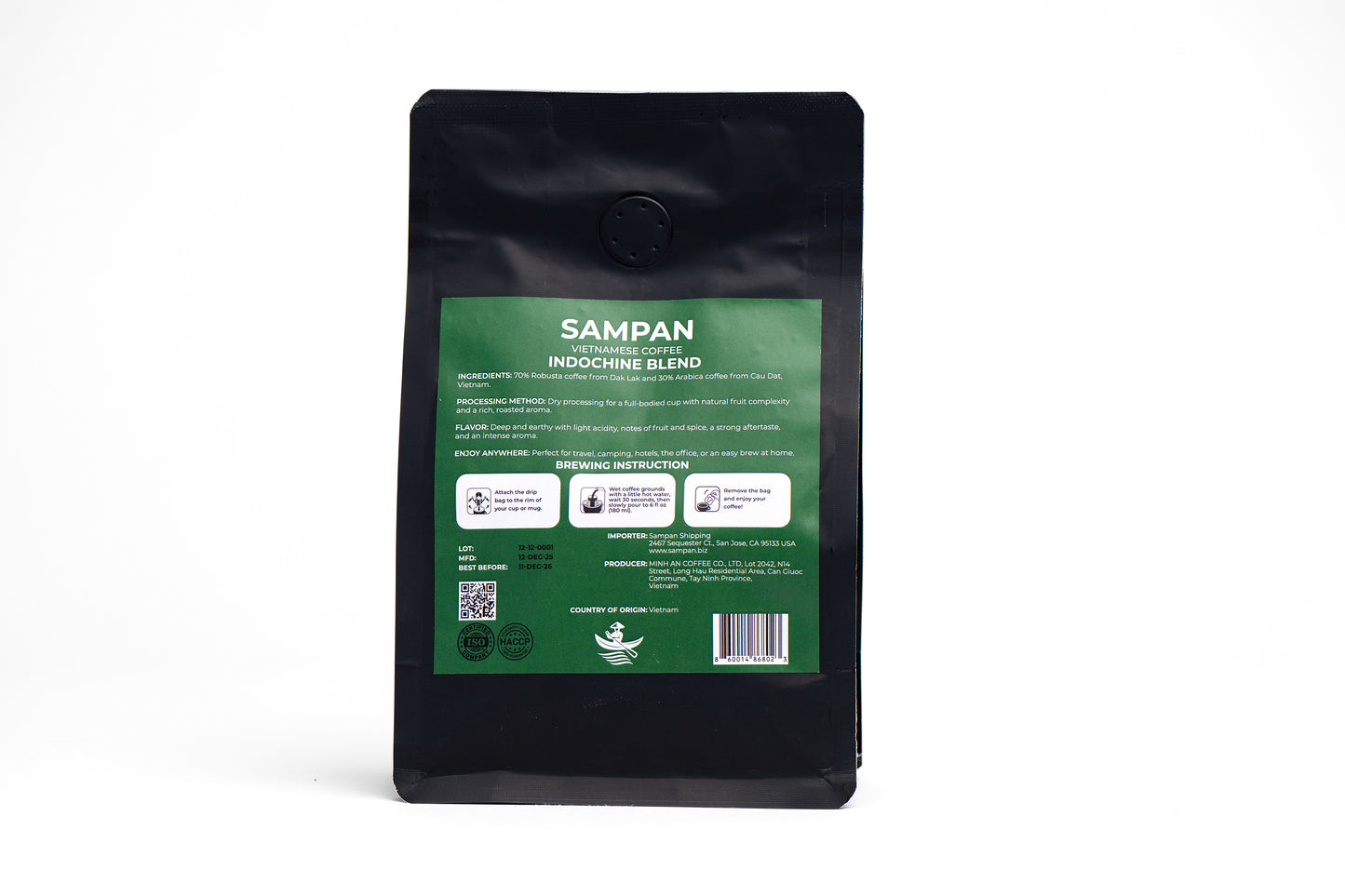Sampan Indochine Blend Drip Bag Coffee 100g (10 pk x 10g) / 36 retail units per carton