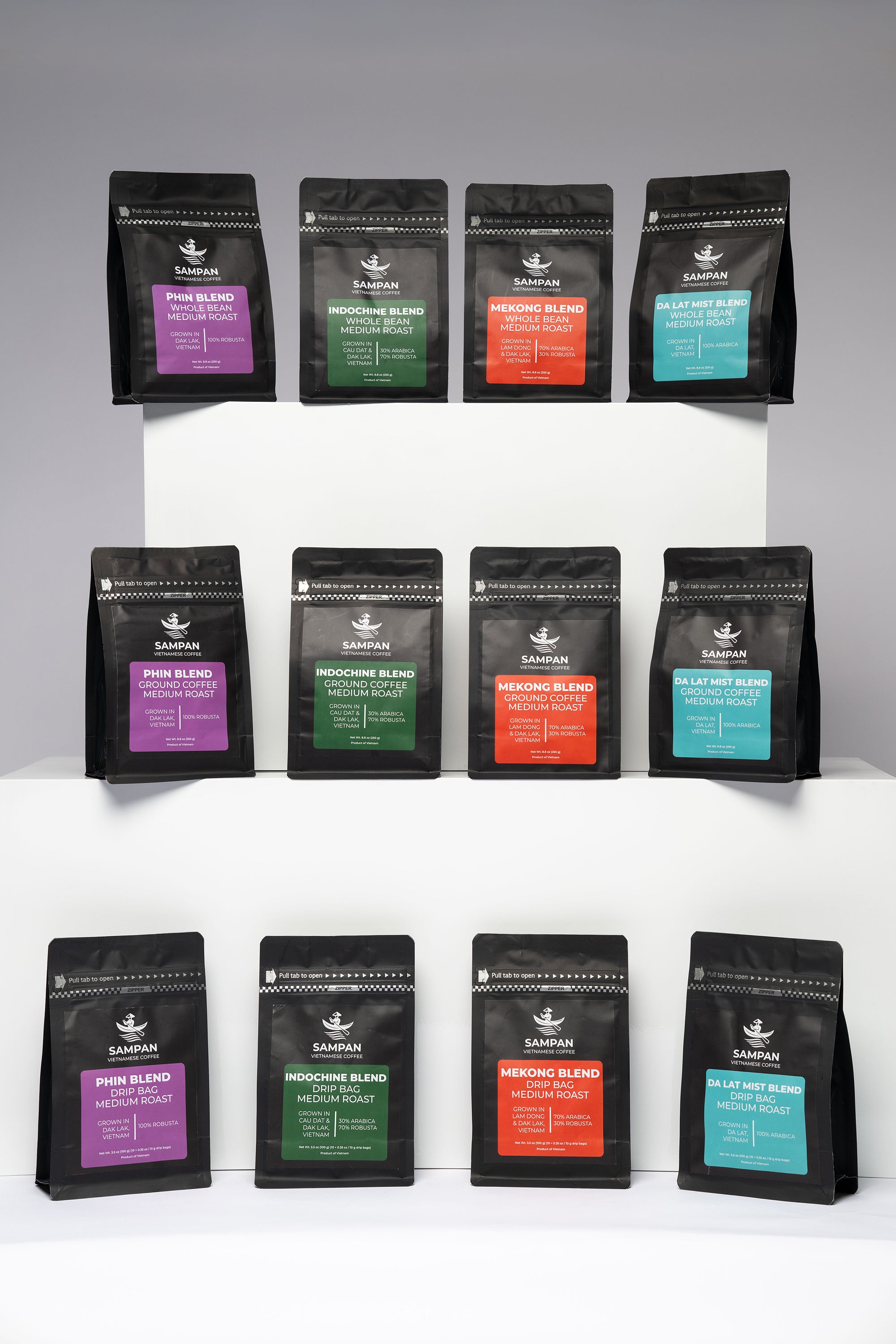 Sampan Wholebean or Ground Coffee 3 Pk Bundle